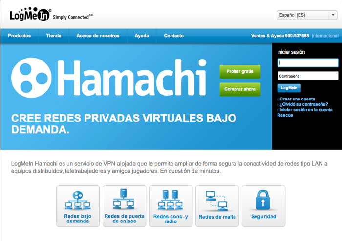 Página web de Hamachi