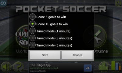 Pocket Soccer Opciones de partido