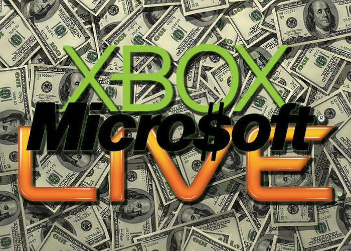 montaje xbox live y logo de microsoft con simbolo de dolar